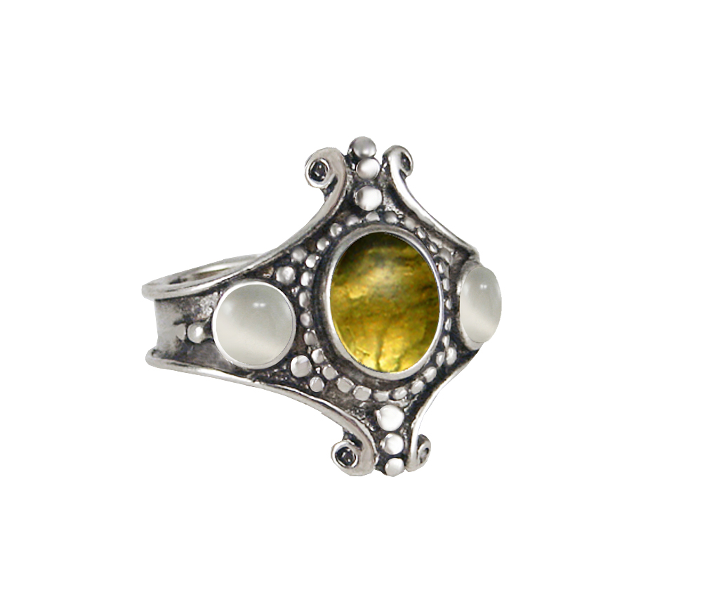 Sterling Silver Imperial Ring With Citrine And White Moonstone Size 10